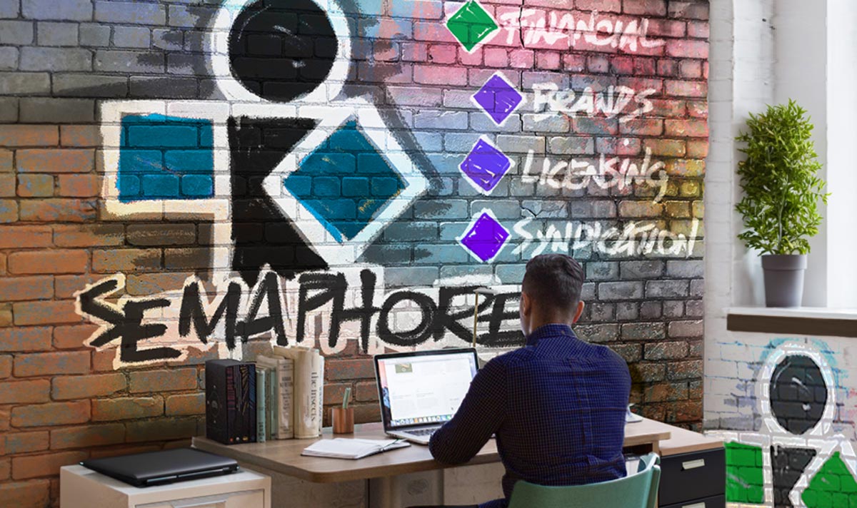 semaphore office room with logo on walls